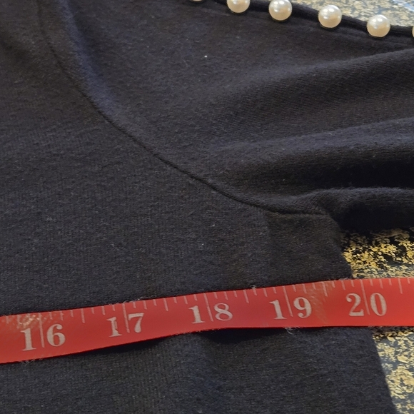 My Danielle Elegant Black Top with Pearl Accents Tie Sleeves Women size L - Picture 12 of 13